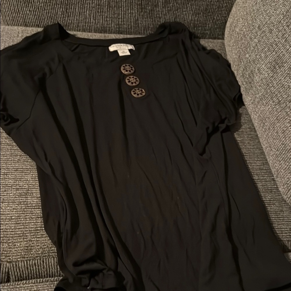 Sag Harbor Black Buttoned Relaxed Tee